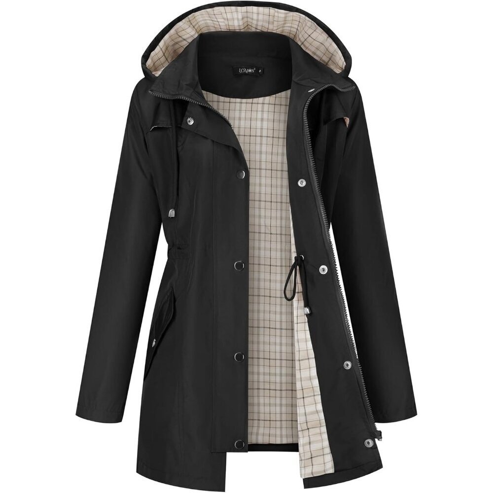 Women Black Hiking Raincoat Women Waterproof Jacket Lightweight Hooded